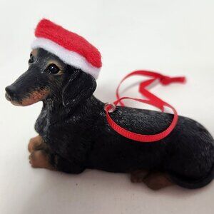 Sandicast Black Dashshund with Santa Hat Christmas Ornament